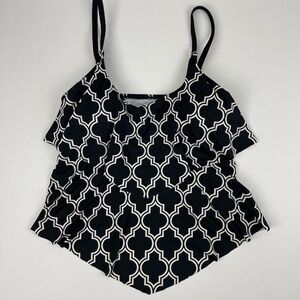 24Th & Ocean Swim Top Womens Small Black White Ruffles